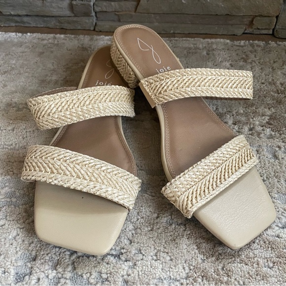 Joie Cherish Slide Sandals Open Toe Heels Short Heel Raffia Cream Beige Tan: 9.5 - Picture 1 of 8